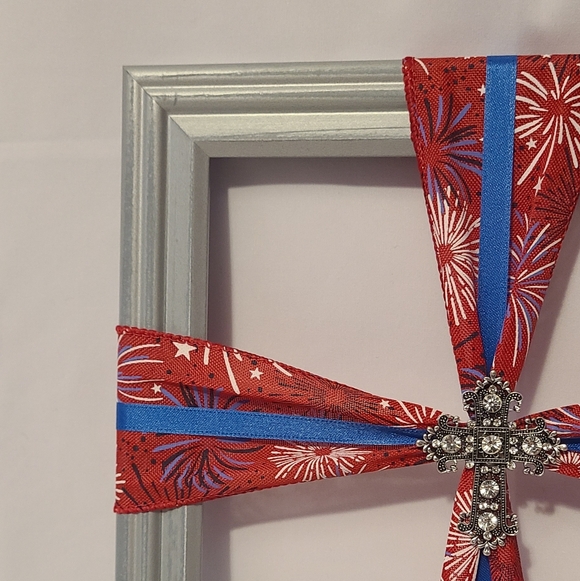 Frame Cross Art Firework 4th Of July Silver Cross Handmade - Picture 3 of 9